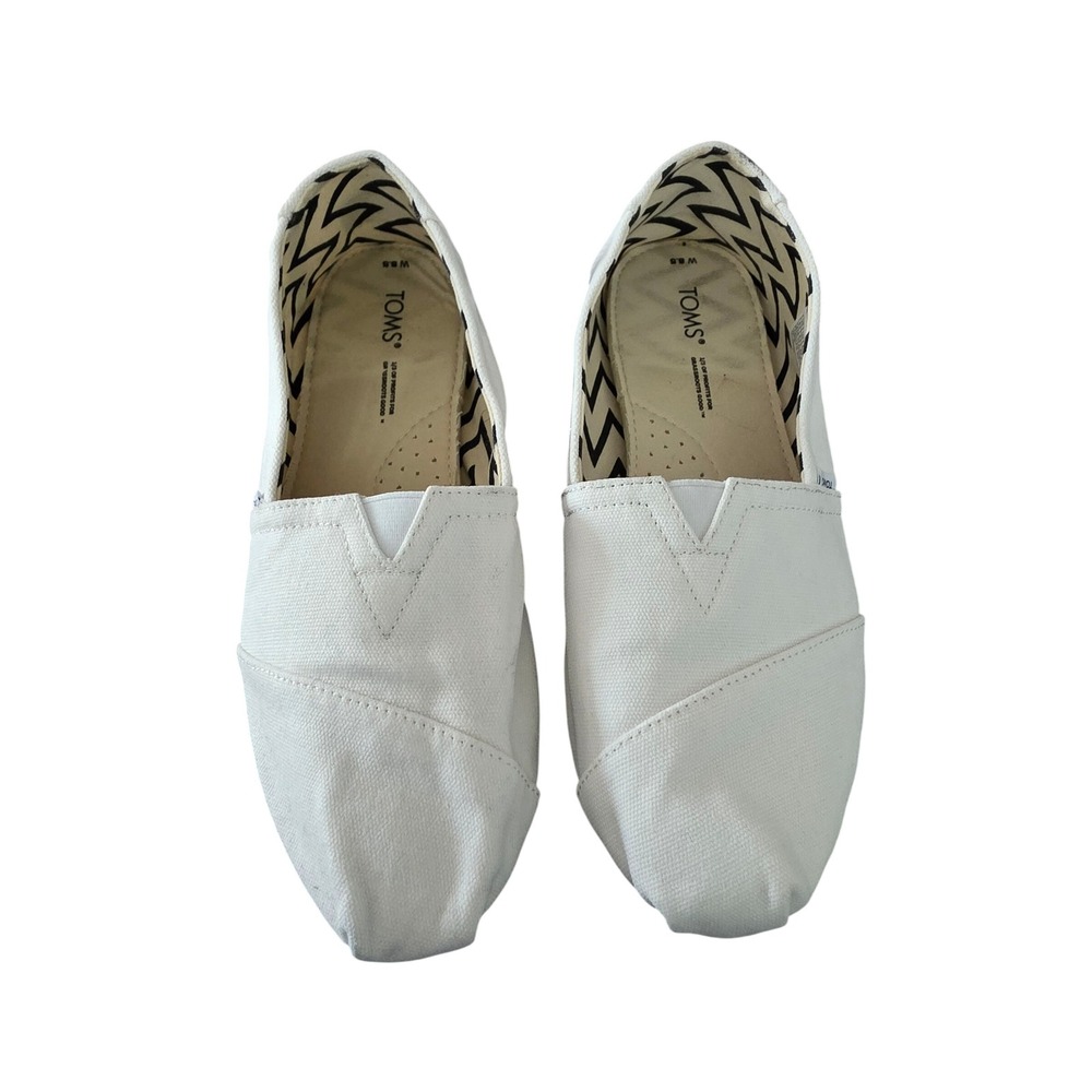 TOMS Alpargata White Canvas Slip On Shoes Womens 8.5 Flat Loafers 10017739